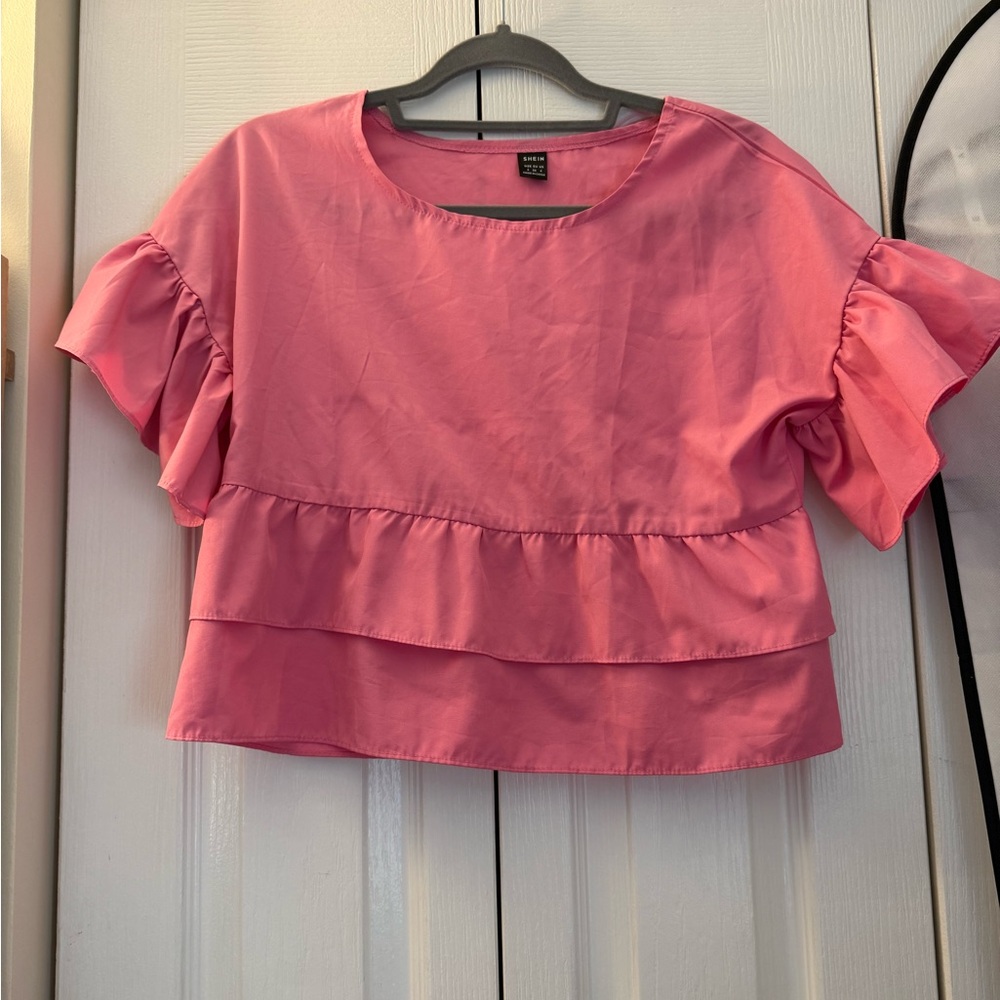 SHEIN Pink Layered Ruffle Blouse